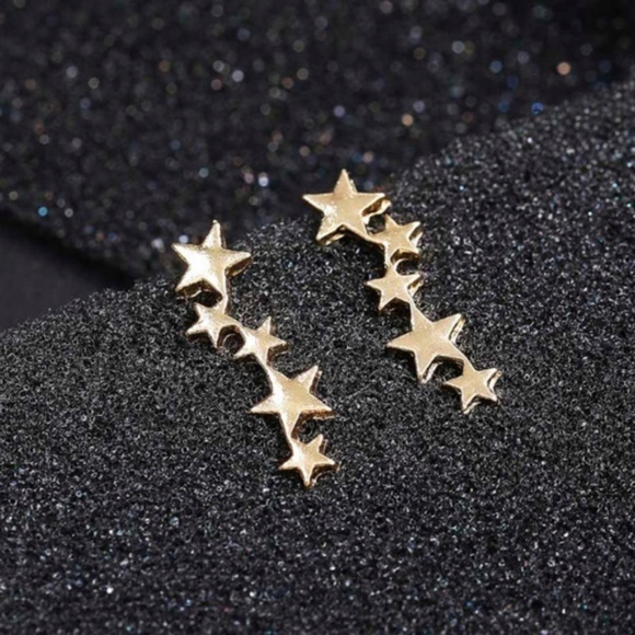 Boho Gold Stars Climber Crawler Stud Earrings - Picture 2 of 4